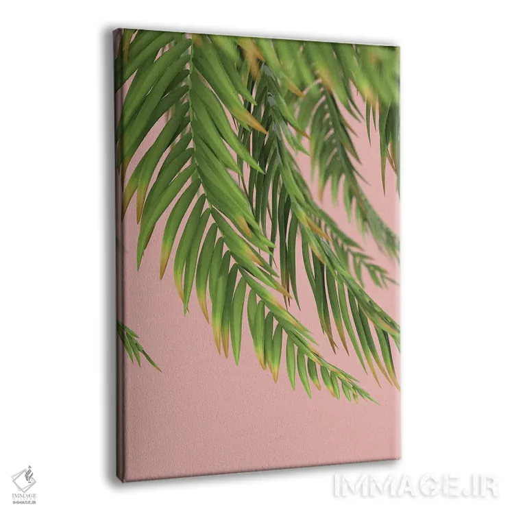 تابلو مینیمال شاخه نخل بر پس زمینه هلو اول اثر مایک کیف - نمای پرسپکتیو محصول