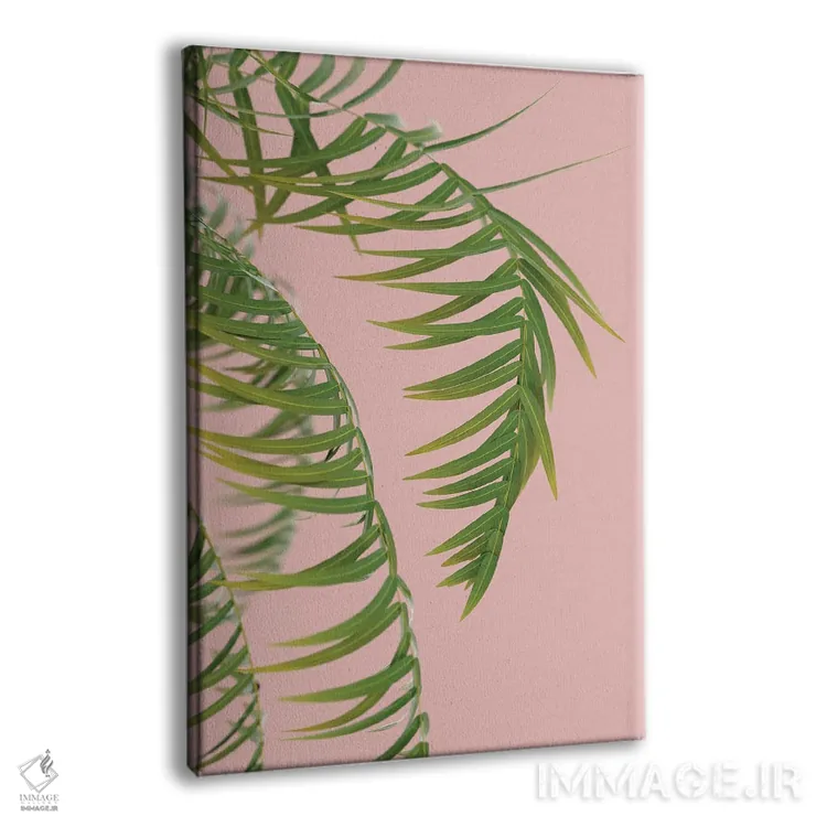 تابلو مینیمال شاخه نخل بر پس زمینه هلو سوم اثر مایک کیف - نمای پرسپکتیو محصول