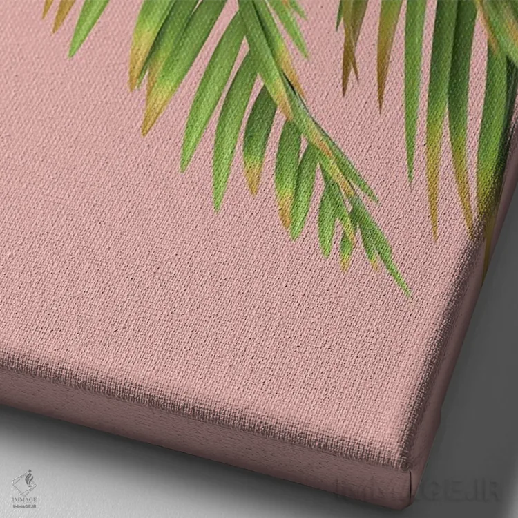 تابلو مینیمال شاخه نخل بر پس زمینه هلو اول اثر مایک کیف - نمای نزدیک بافت بوم