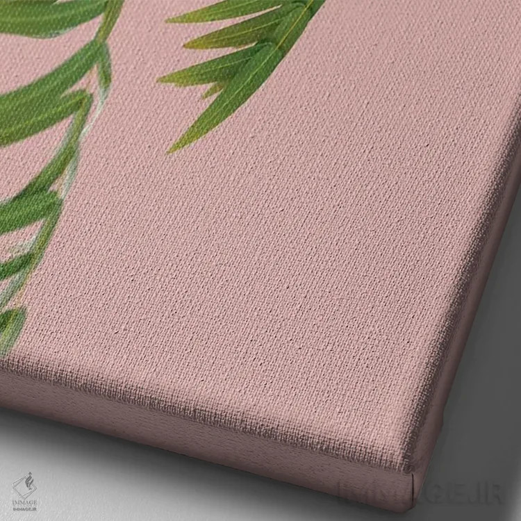 تابلو مینیمال شاخه نخل بر پس زمینه هلو سوم اثر مایک کیف - نمای نزدیک بافت بوم