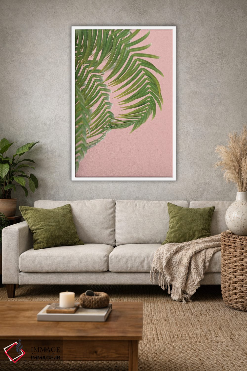 تابلو مینیمال شاخه نخل بر پس زمینه هلو دوم اثر مایک کیف - D1W