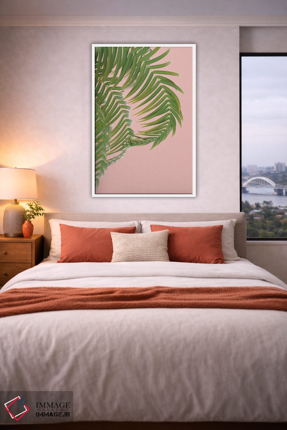 تابلو مینیمال شاخه نخل بر پس زمینه هلو دوم اثر مایک کیف - D4W