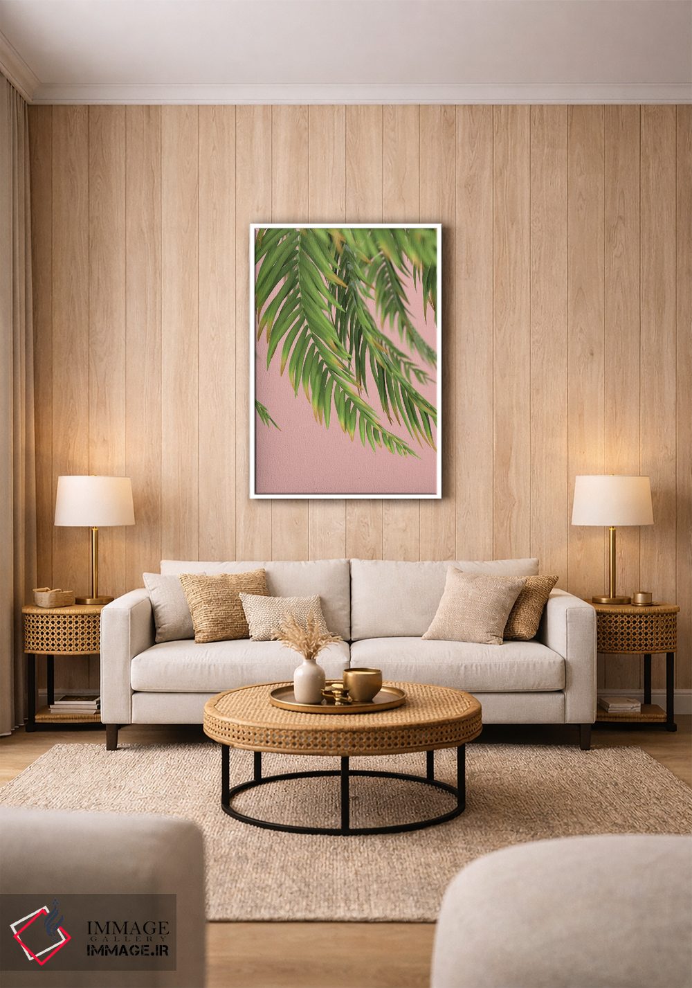 تابلو مینیمال شاخه نخل بر پس زمینه هلو اول اثر مایک کیف - D1W