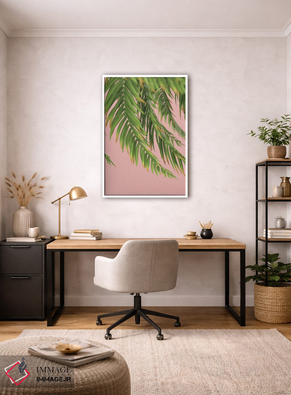 تابلو مینیمال شاخه نخل بر پس زمینه هلو اول اثر مایک کیف - D2W