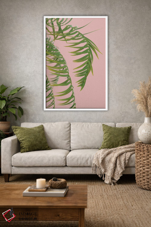 تابلو مینیمال شاخه نخل بر پس زمینه هلو سوم اثر مایک کیف - D1W