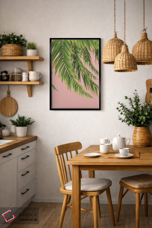 تابلو مینیمال شاخه نخل بر پس زمینه هلو اول اثر مایک کیف - D5B