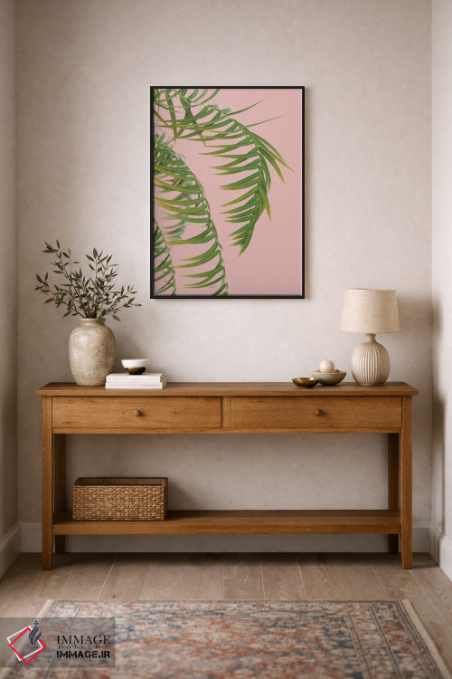 تابلو مینیمال شاخه نخل بر پس زمینه هلو سوم اثر مایک کیف - D2B