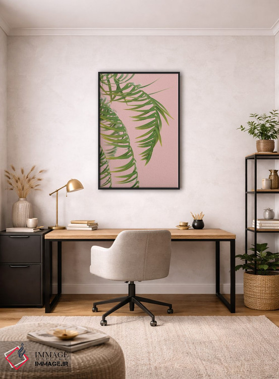 تابلو مینیمال شاخه نخل بر پس زمینه هلو سوم اثر مایک کیف - D4B