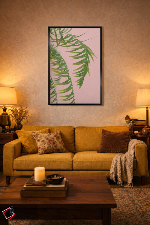 تابلو مینیمال شاخه نخل بر پس زمینه هلو سوم اثر مایک کیف - D5B