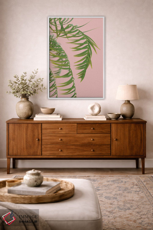 تابلو مینیمال شاخه نخل بر پس زمینه هلو سوم اثر مایک کیف - D3W