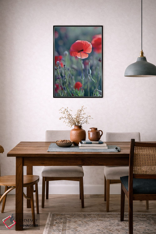 تابلو دکوراتیو مزرعه شقایق های قرمز اثر مایک کیف - D6B