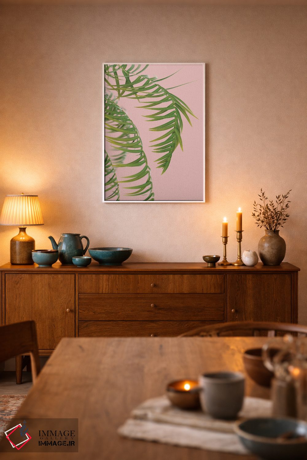 تابلو مینیمال شاخه نخل بر پس زمینه هلو سوم اثر مایک کیف - D6W