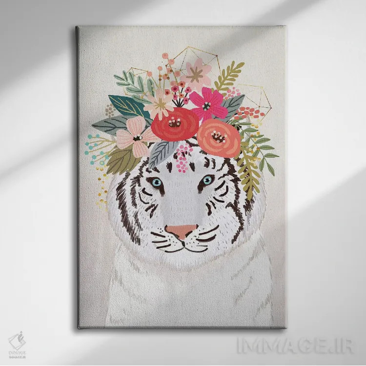 تابلو دکوراتیو ببر سفید اثر میا چارو - نمای روبهرو روی دیوار