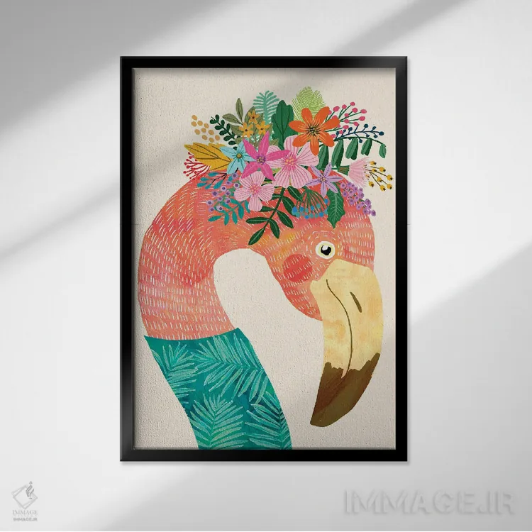 تابلو دکوراتیو فلامینگو اثر میا چارو - نمای قابدار مشکی