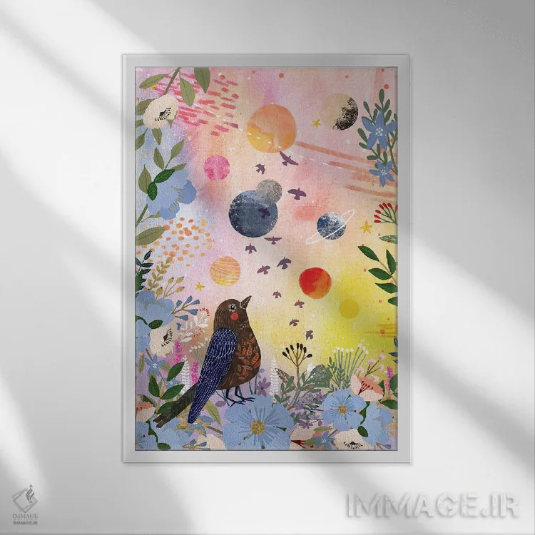 تابلو دکوراتیو شب باغ اثر میا چارو - نمای قابدار سفید