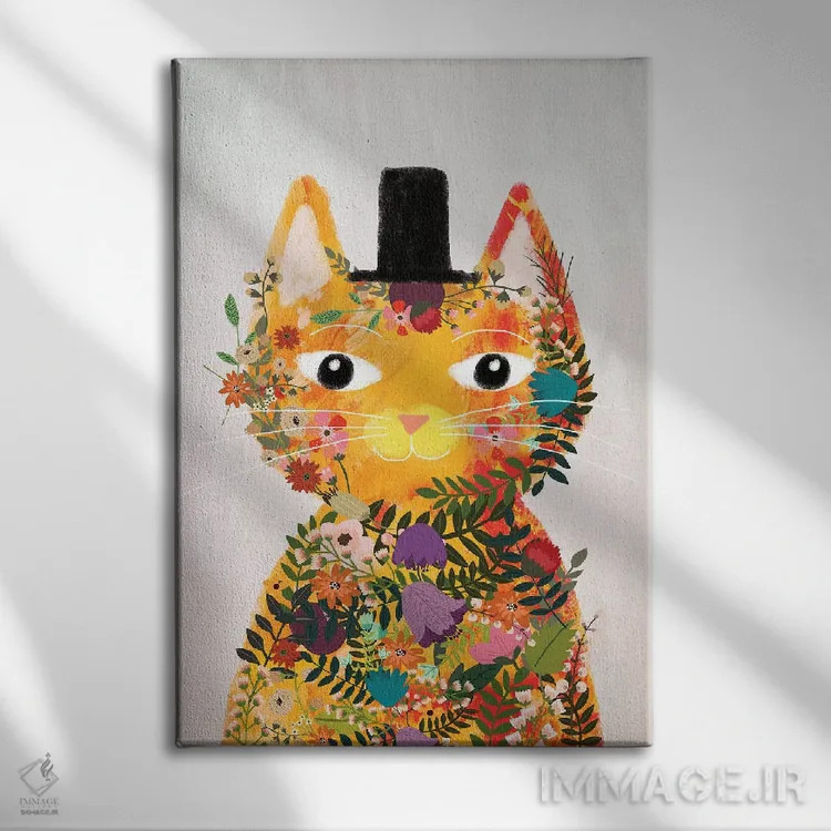 تابلو دکوراتیو گربه گل اول اثر میا چارو - نمای روبهرو روی دیوار