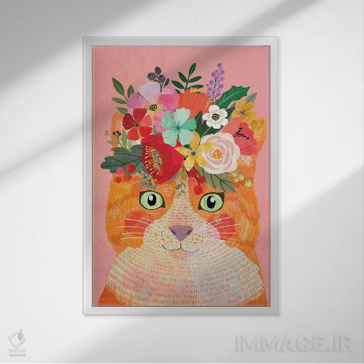 تابلو دکوراتیو گربه رازآلود اثر میا چارو - نمای قابدار سفید