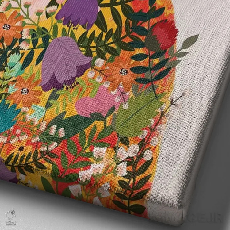 تابلو دکوراتیو گربه گل اول اثر میا چارو - نمای نزدیک بافت بوم
