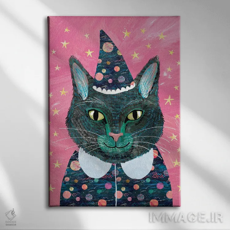 تابلو دکوراتیو گربه سیاه اثر میا چارو - نمای روبهرو روی دیوار