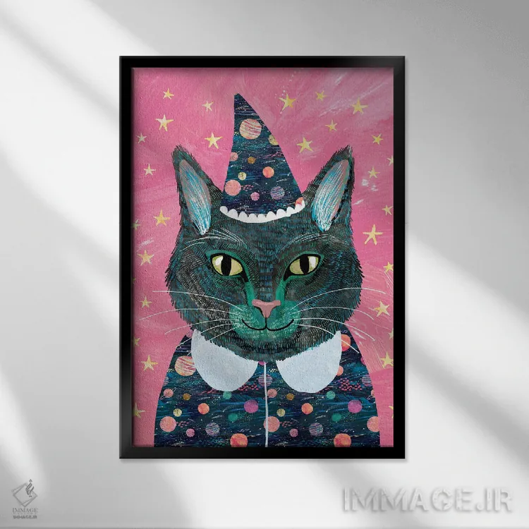 تابلو دکوراتیو گربه سیاه اثر میا چارو - نمای قابدار مشکی