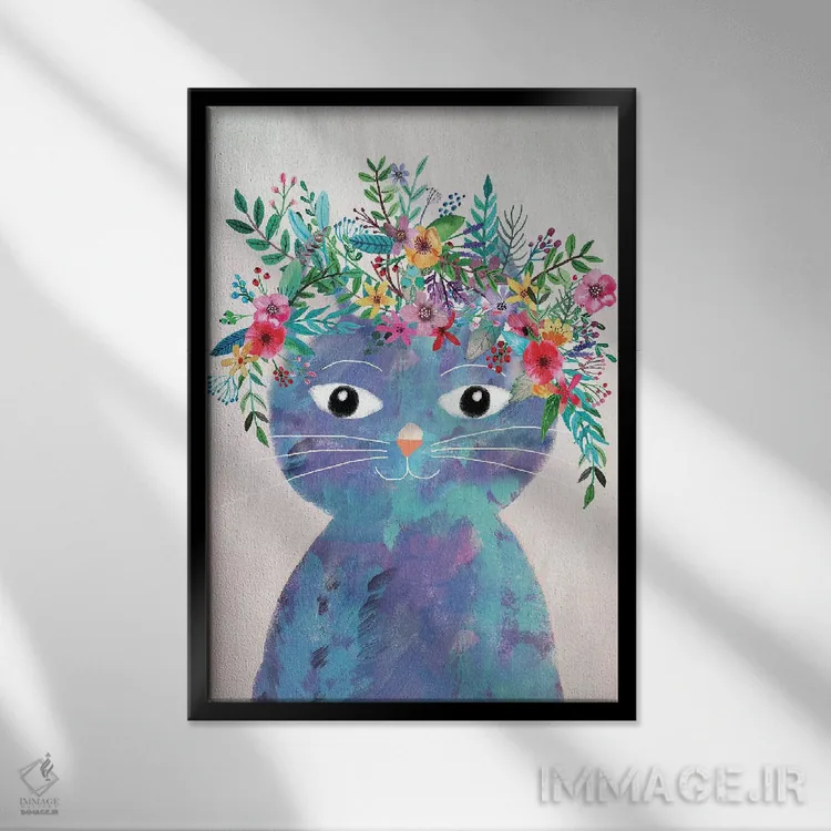 تابلو دکوراتیو گربه گل دوم اثر میا چارو - نمای قابدار مشکی