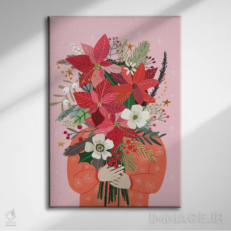 تابلو دکوراتیو دسته گل کریسمس اثر میا چارو - نمای روبهرو روی دیوار