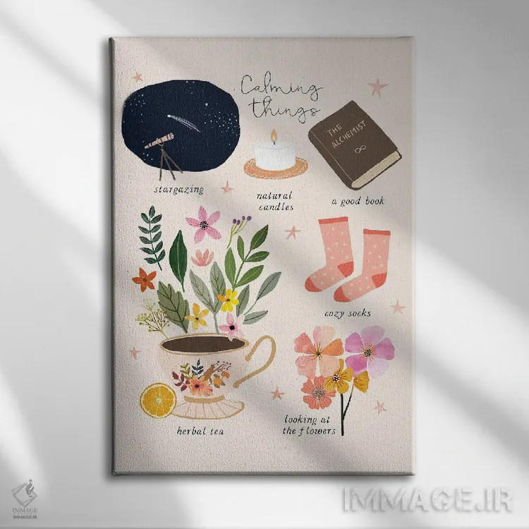 تابلو دکوراتیو چیزهای آرام بخش اثر میا چارو - نمای روبهرو روی دیوار