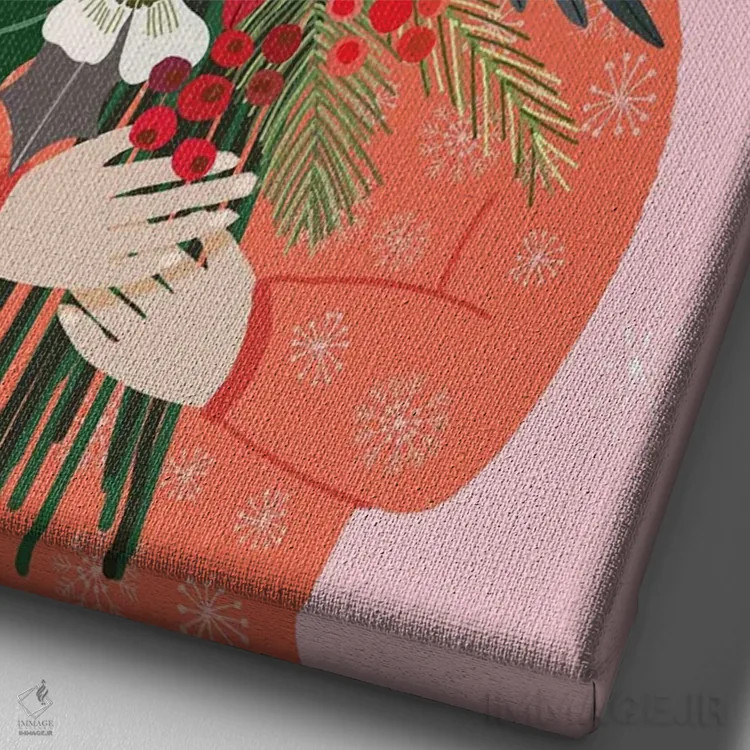 تابلو دکوراتیو دسته گل کریسمس اثر میا چارو - نمای نزدیک بافت بوم