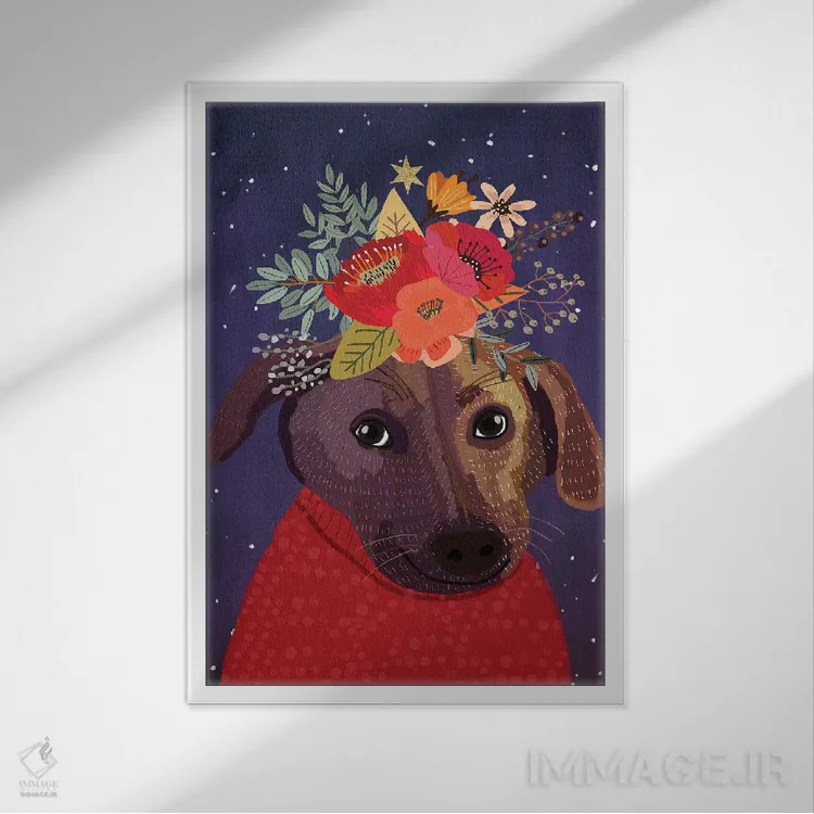 تابلو دکوراتیو سگی اثر میا چارو - نمای قابدار سفید