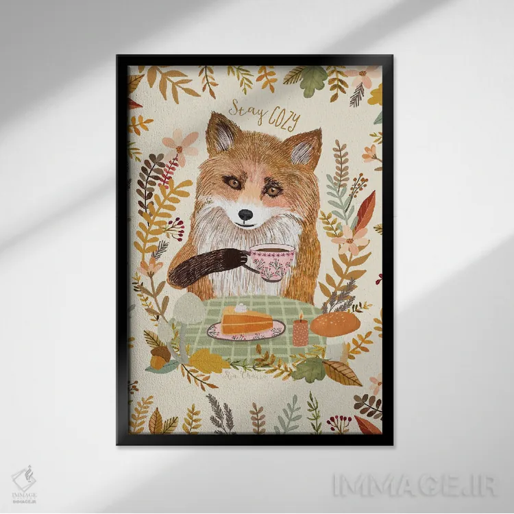 تابلو دکوراتیو چای روباه ۵ اثر میا چارو - نمای قابدار مشکی