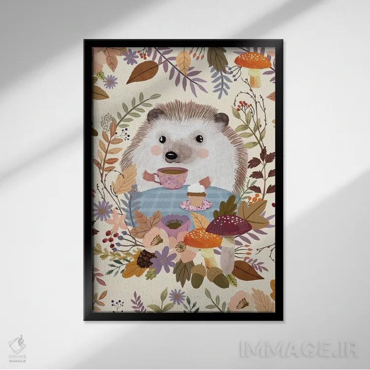 تابلو دکوراتیو جوجه تیغی ۲ اثر میا چارو - نمای قابدار مشکی