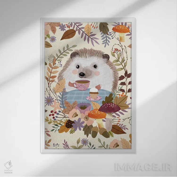 تابلو دکوراتیو جوجه تیغی ۲ اثر میا چارو - نمای قابدار سفید