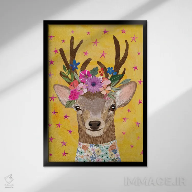 تابلو دکوراتیو گوزن جادویی اثر میا چارو - نمای قابدار مشکی