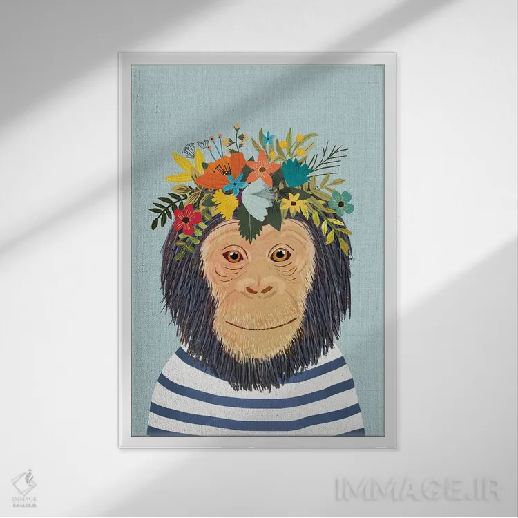 تابلو دکوراتیو میمون اثر میا چارو - نمای قابدار سفید