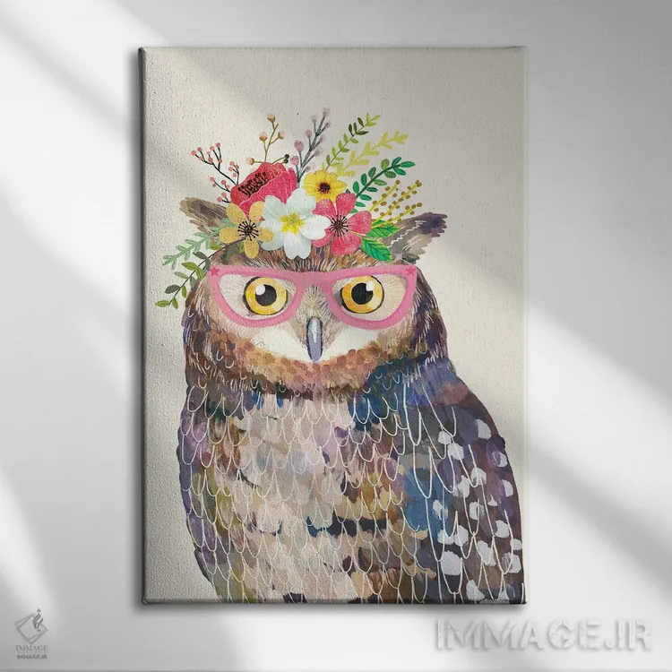 تابلو دکوراتیو جغد سفید اثر میا چارو - نمای روبهرو روی دیوار