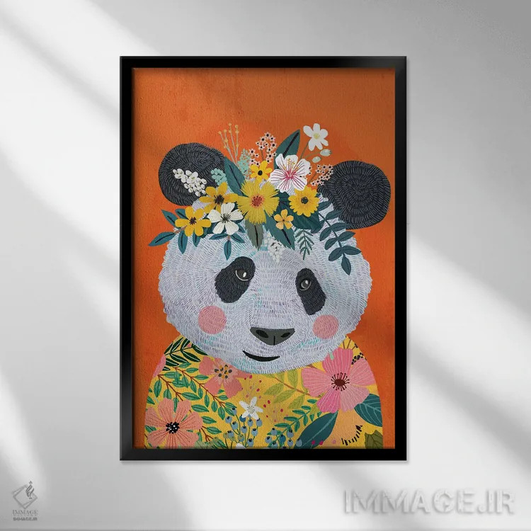 تابلو دکوراتیو پاندا پروانه ای اثر میا چارو - نمای قابدار مشکی