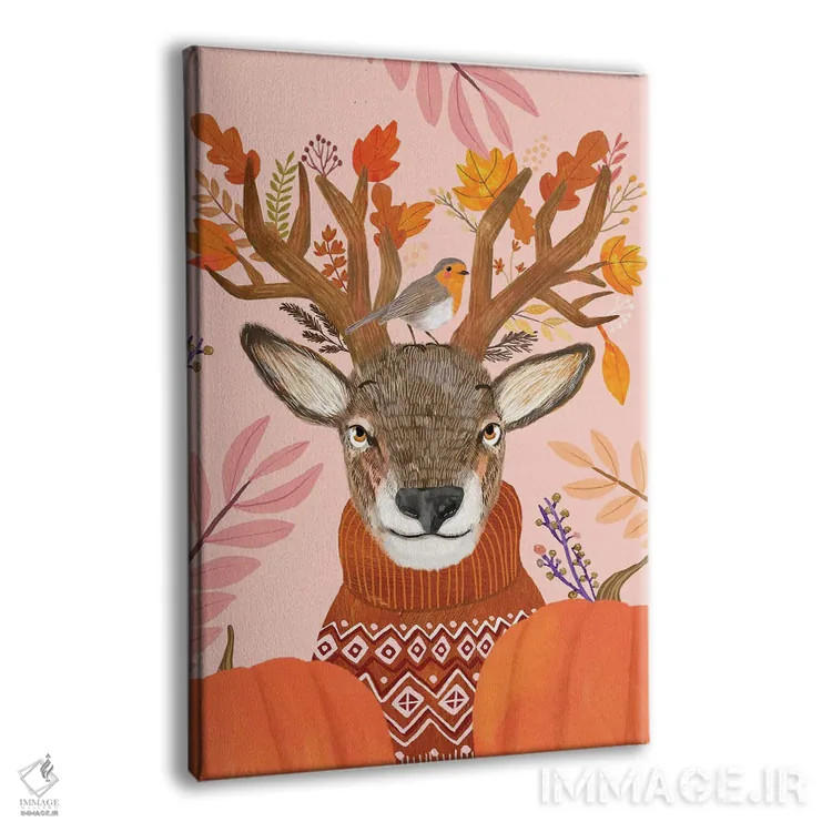 تابلو دکوراتیو گوزن شمالی صورتی اثر میا چارو - نمای پرسپکتیو محصول