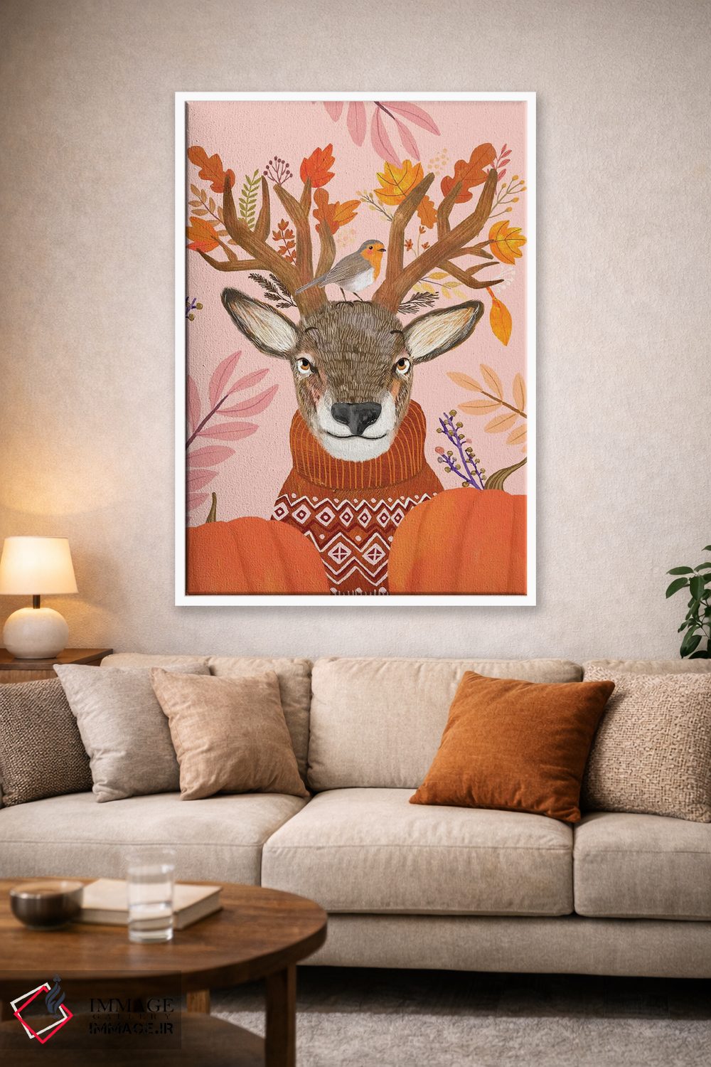 تابلو دکوراتیو گوزن شمالی صورتی اثر میا چارو - D1W