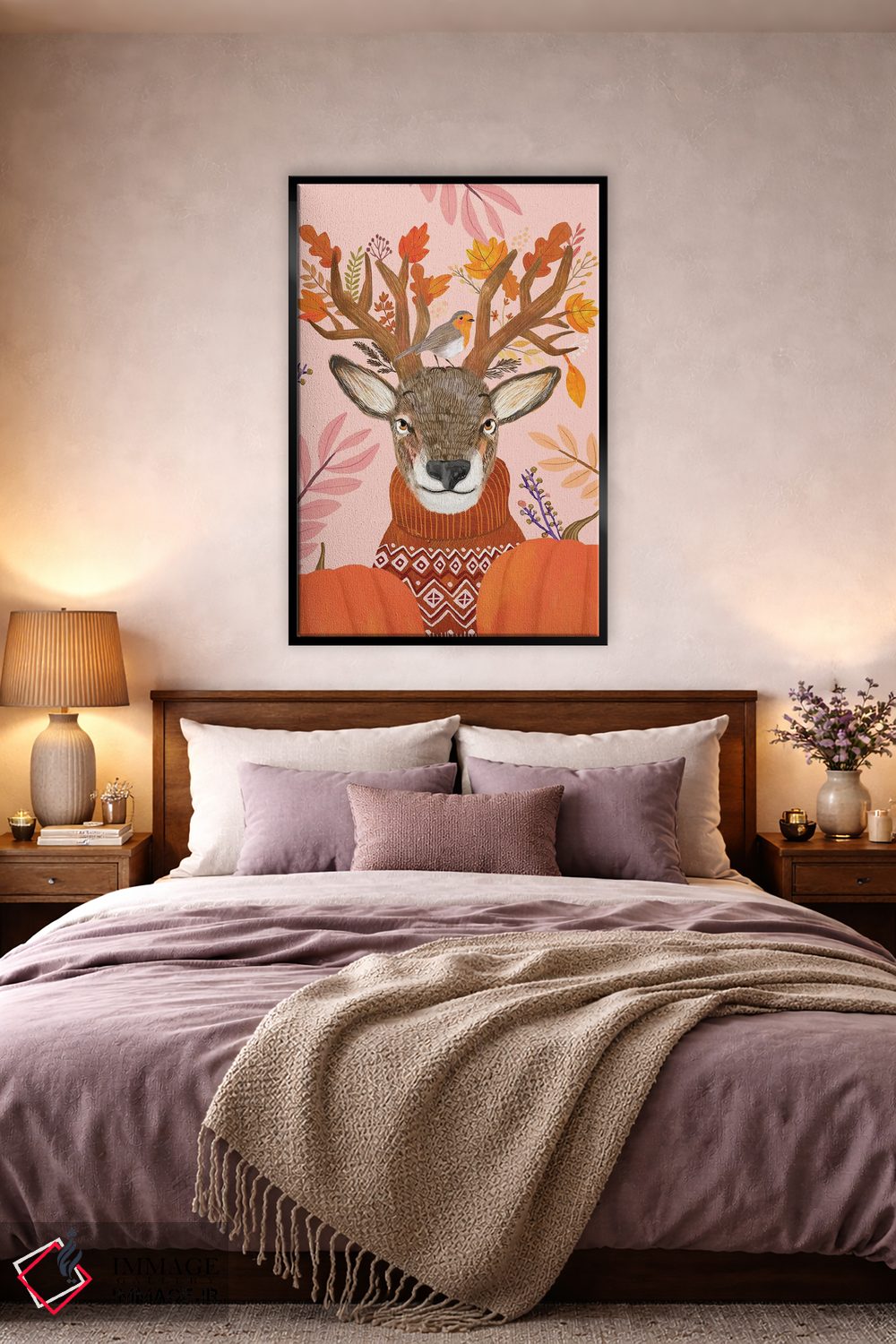 تابلو دکوراتیو گوزن شمالی صورتی اثر میا چارو - D4B