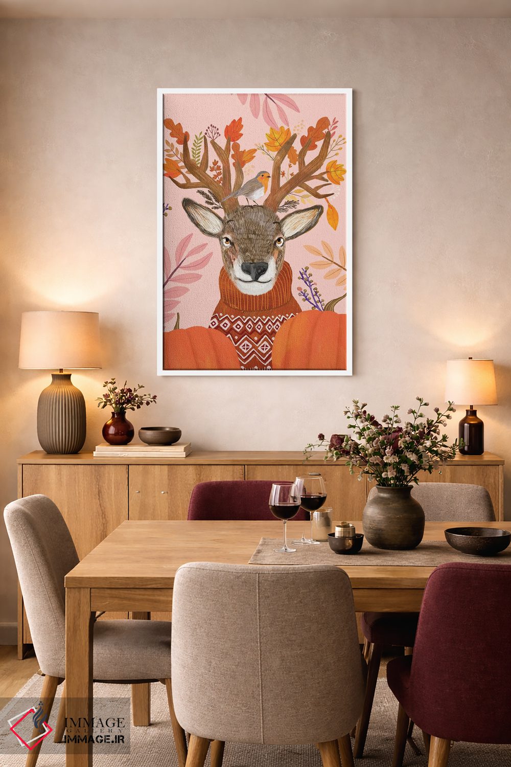 تابلو دکوراتیو گوزن شمالی صورتی اثر میا چارو - D5W