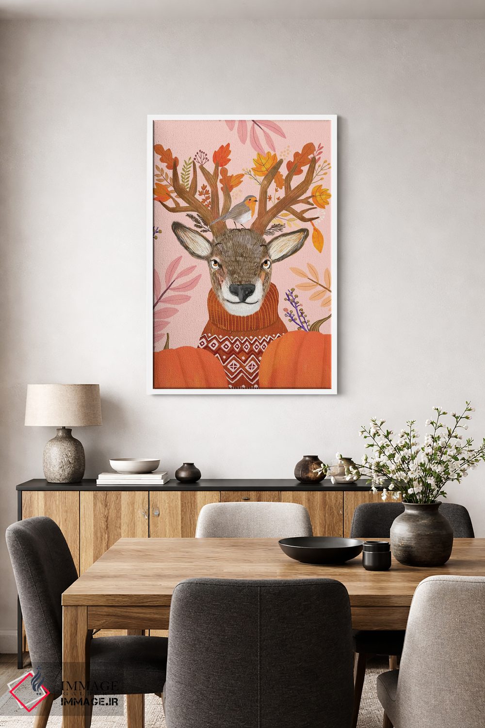 تابلو دکوراتیو گوزن شمالی صورتی اثر میا چارو - D3W