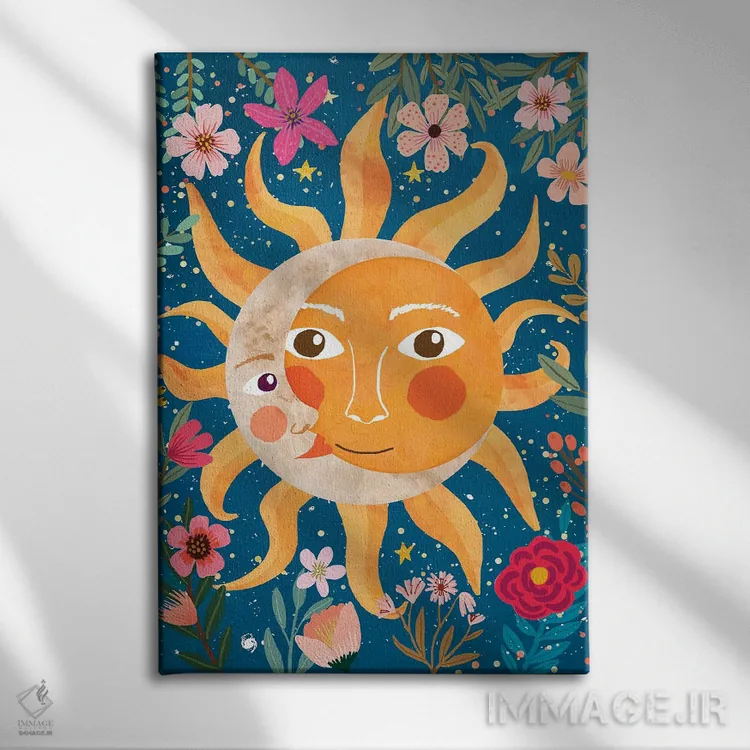 تابلو دکوراتیو خورشید و ماه اثر میا چارو - نمای روبهرو روی دیوار