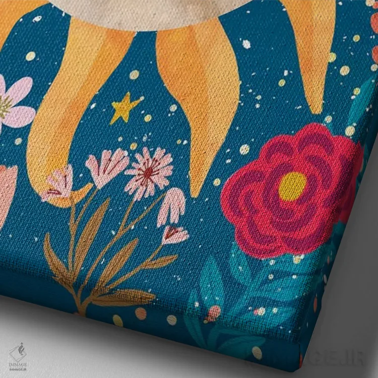 تابلو دکوراتیو خورشید و ماه اثر میا چارو - نمای نزدیک بافت بوم