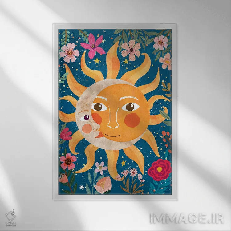 تابلو دکوراتیو خورشید و ماه اثر میا چارو - نمای قابدار سفید