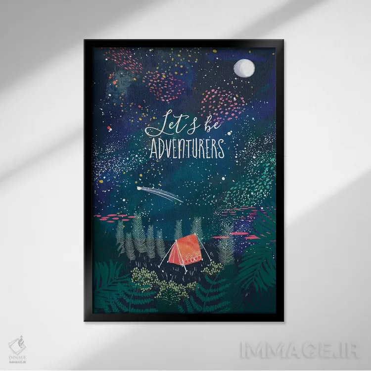 تابلو دکوراتیو بیایید ماجراجو باشیم ۱ اثر میا چارو - نمای قابدار مشکی