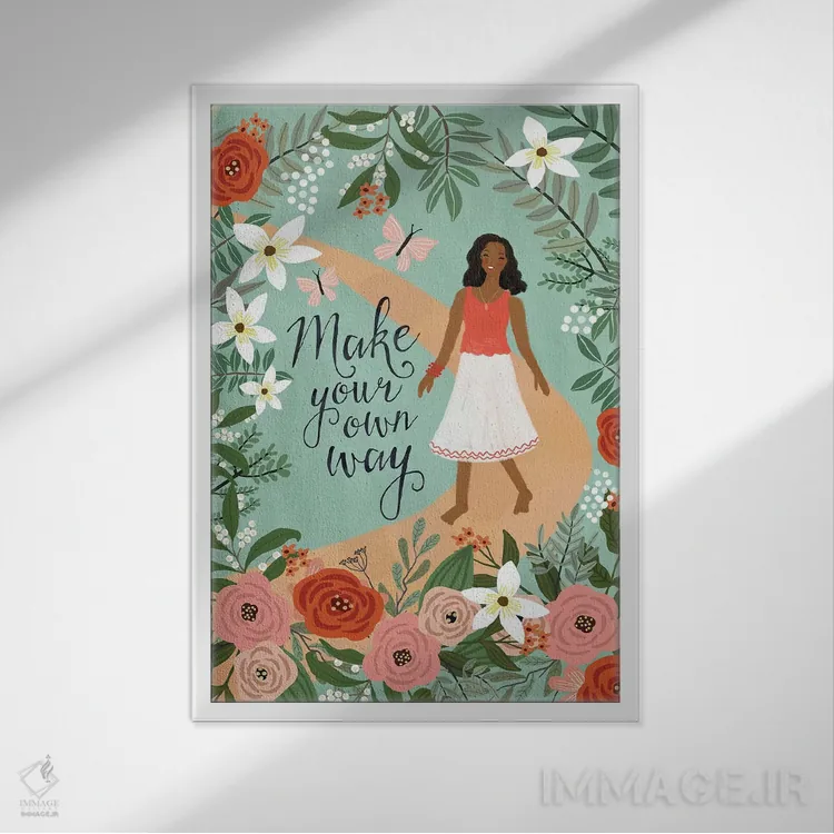 تابلو دکوراتیو راه خودت را بساز اثر میا چارو - نمای قابدار سفید