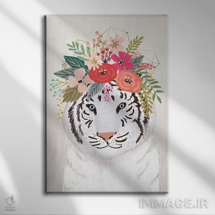 تابلو دکوراتیو ببر سفید اثر میا چارو - نمای روبهرو روی دیوار