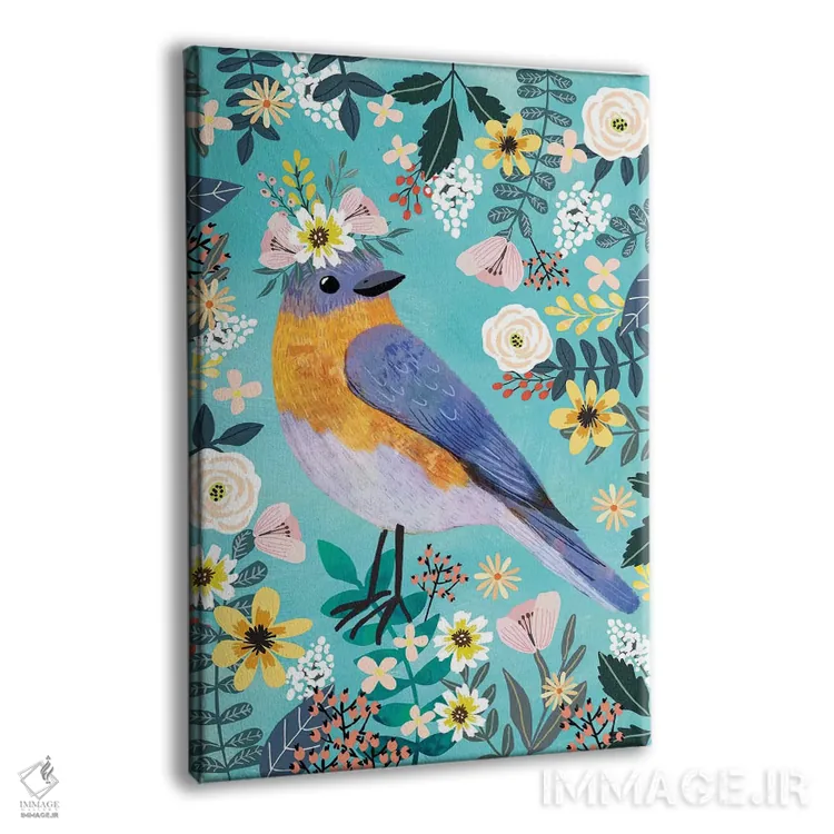 تابلو دکوراتیو پرنده آبی اثر میا چارو - نمای پرسپکتیو محصول