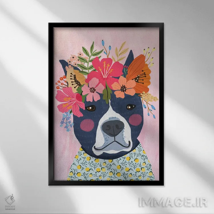 تابلو دکوراتیو توله سگ آبی اثر میا چارو - نمای قابدار مشکی