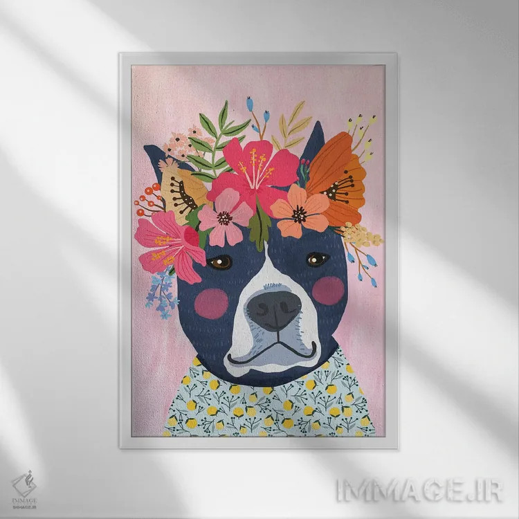 تابلو دکوراتیو توله سگ آبی اثر میا چارو - نمای قابدار سفید